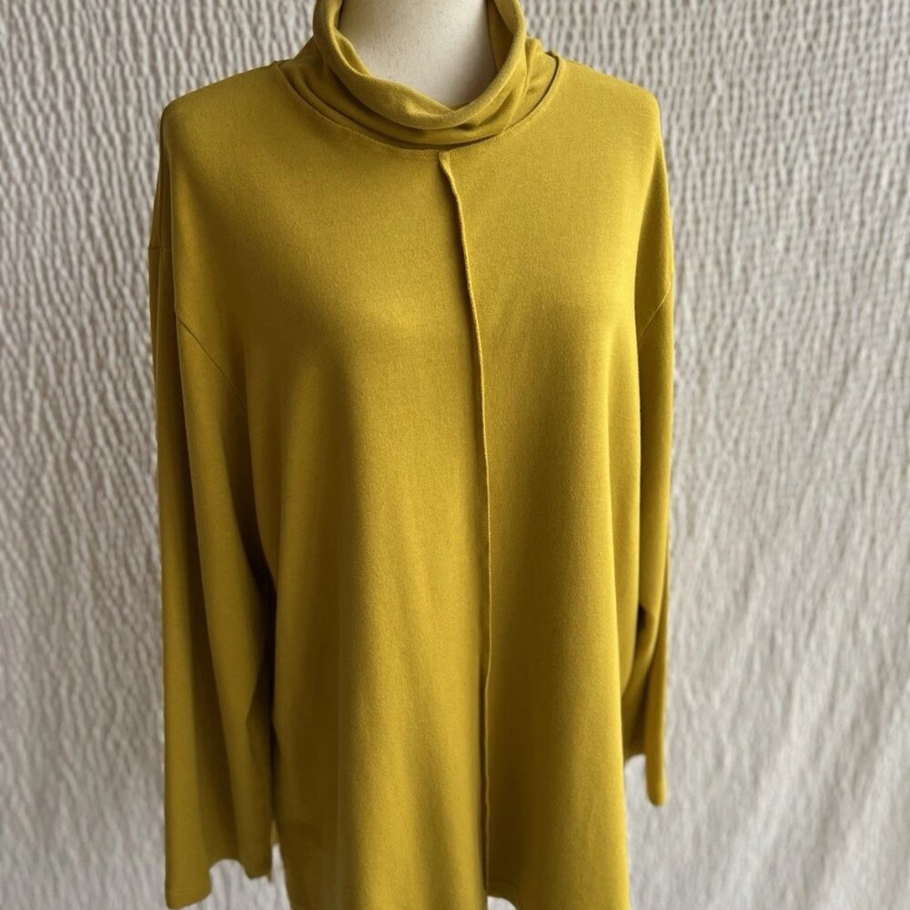 Bryn Walker Bamboo French Terry Couch Cowl Neck Shirt Large *IN Mustard Yellow*
